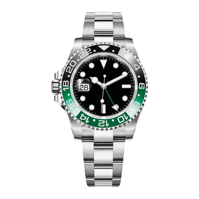 Green Black Watch - Metal Bracelet & Two-Colour Ring