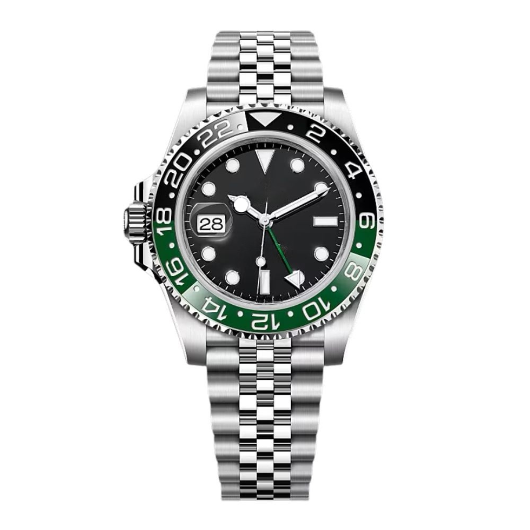 Green Border Watch - Black Dial & Metal Bracelet