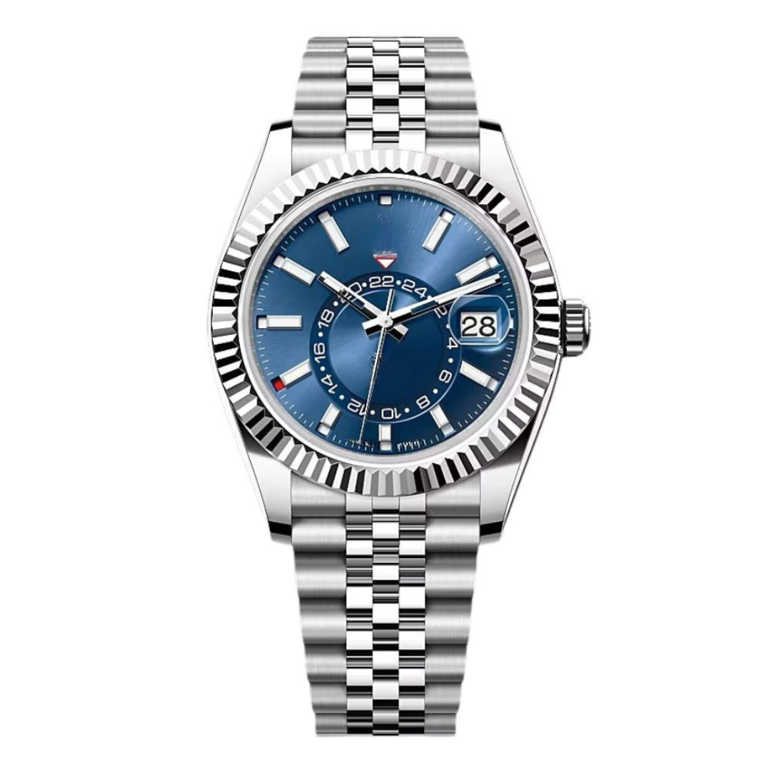 Blue Layer Watch - Ridged Ring & Metal Bracelet