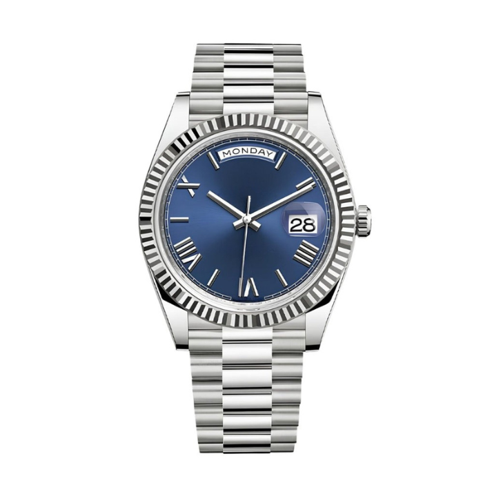 Blue Ridged Watch - Silver-Tone Bracelet