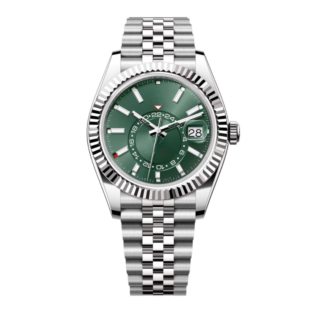 Green Layer Watch - Ridged Ring & Metal Bracelet