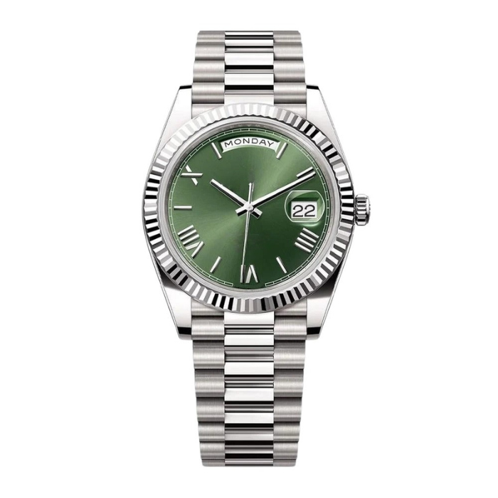 Green Ridged Watch - Silver-Tone Bracelet