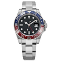 Blue Contrast Ring Watch - Red-Blue Border & Metal Bracelet