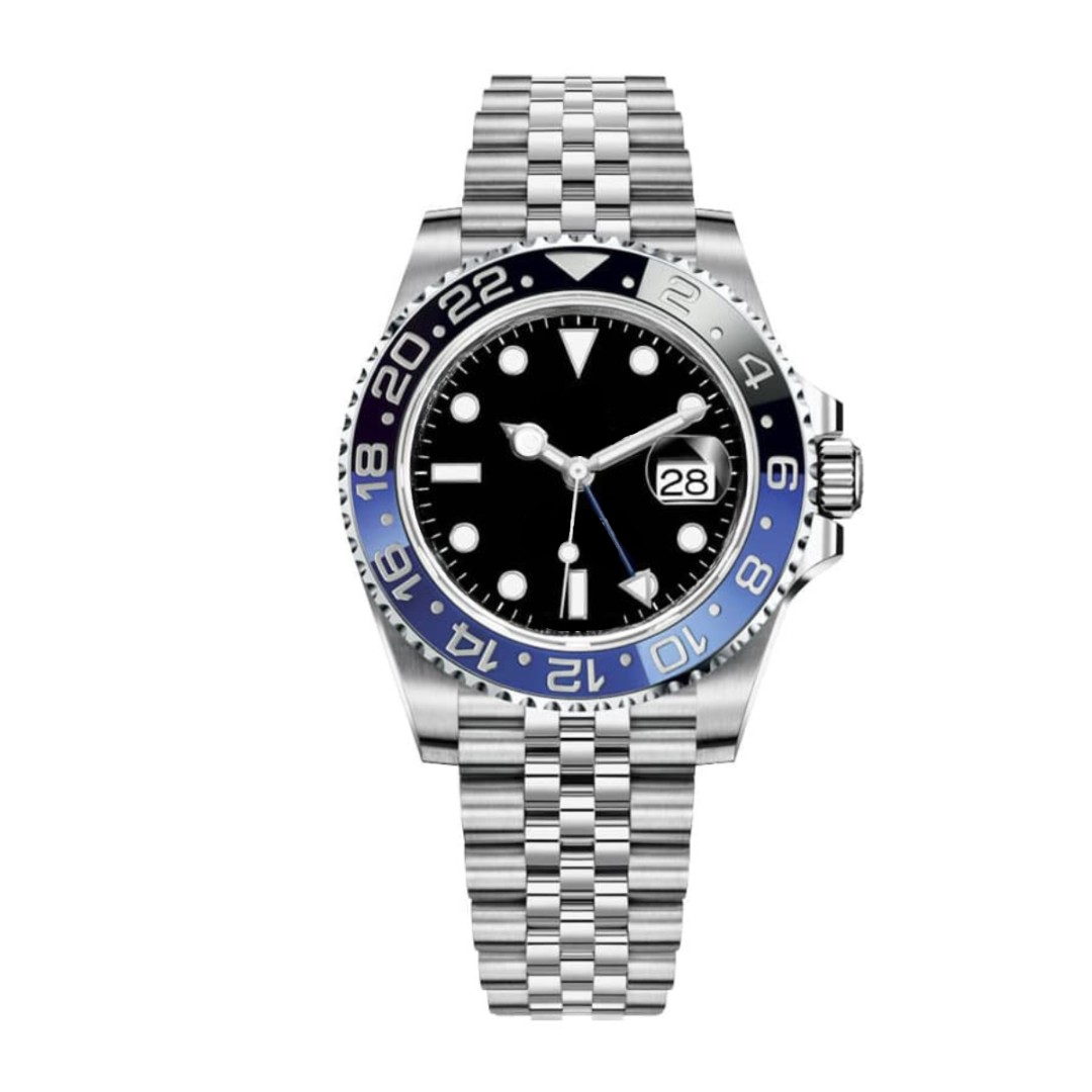 Blue Border Watch - Black Dial & Metal Bracelet
