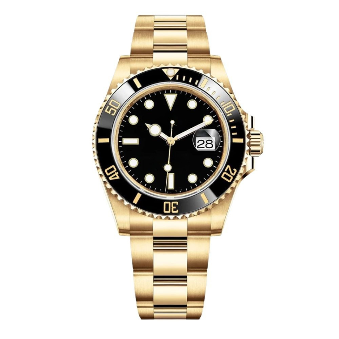 Gold Edge Watch - Black Dial & Warm-Tone Bracelet