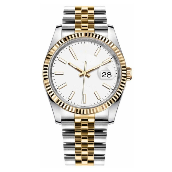 Champagne Link Watch - Two-Tone Bracelet & Ridged Ring