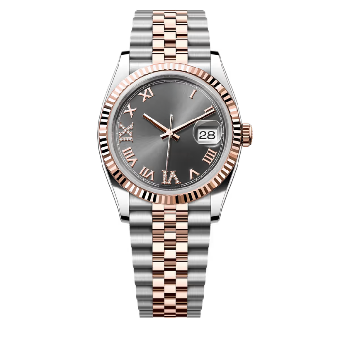 Dark Grey Mix Watch - Metal & Rose-Tone Bracelet