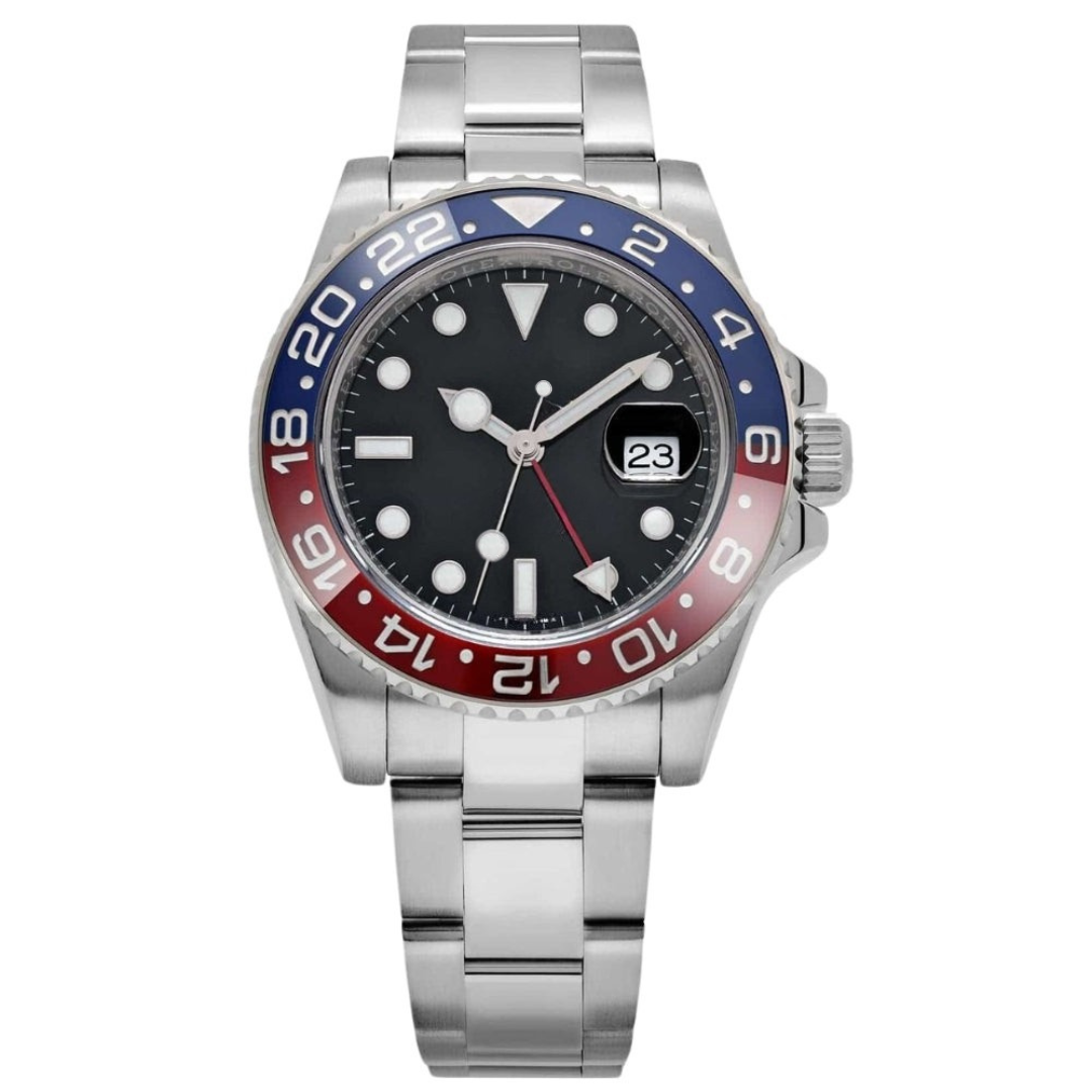 Blue Red Ring Watch - Dark Dial & Metal Bracelet