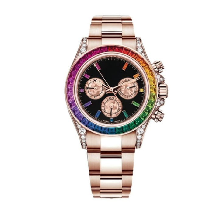 Colour Rim Watch - Black Dial & Rose-Tone Bracelet