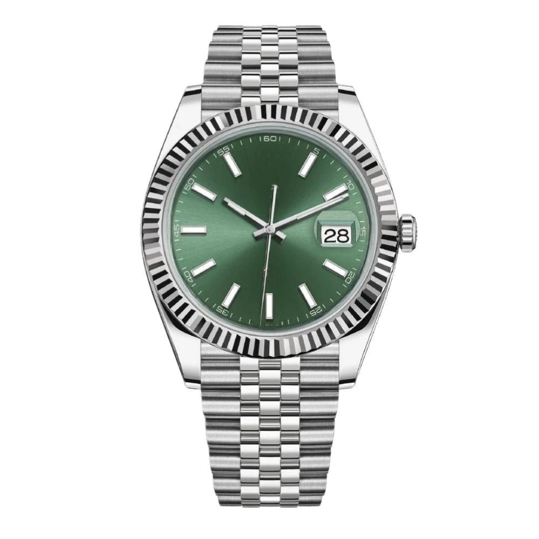 Green Centre Watch - Metal Bracelet & Ridged Ring