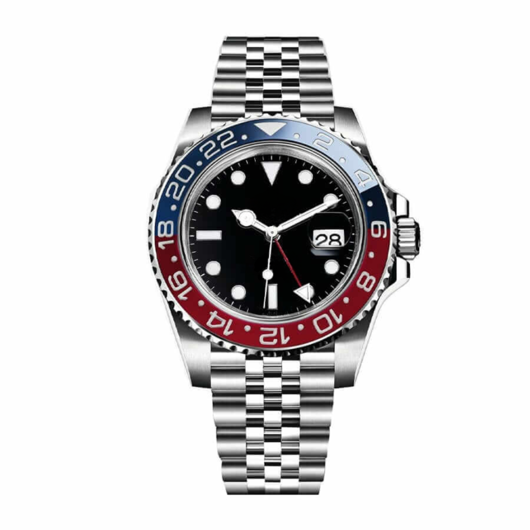 Red Blue Border Watch - Black Dial & Metal Bracelet